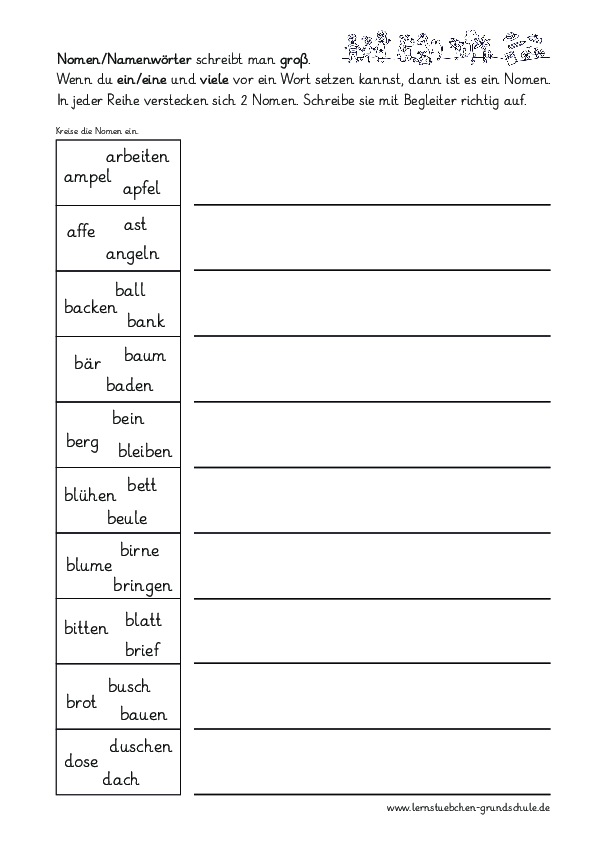 Nomen erkennen, einkreisen und schreiben (.pdf) - Lernstübchen