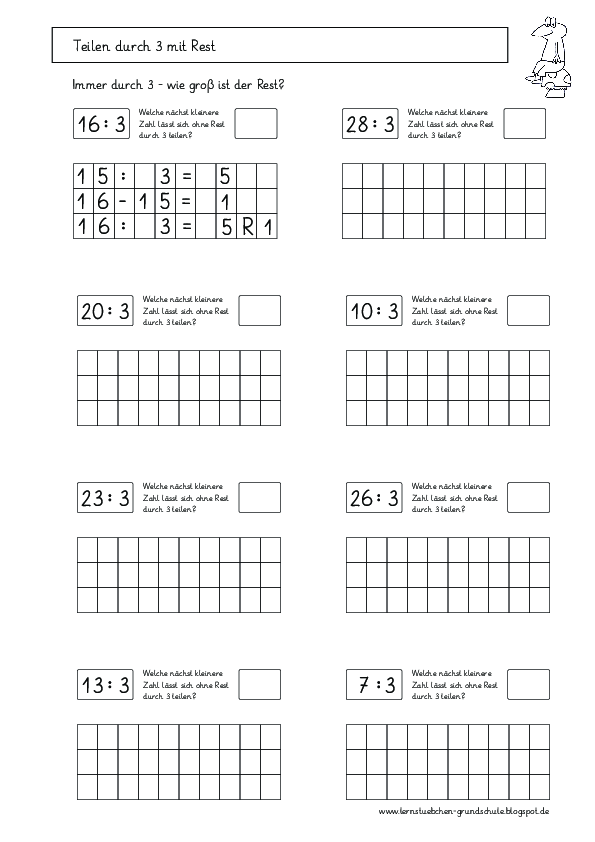 Teilen Mit Rest Arbeitsblätter
 Arbeitsblätter zum Teilen mit Rest 1 pdf Lernstübchen