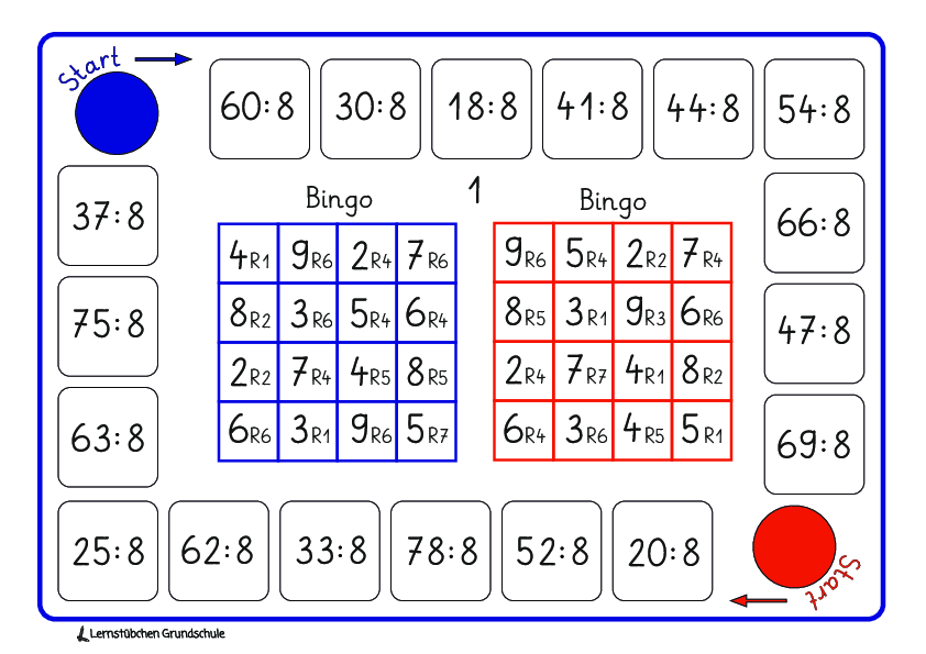 Bingo - teilen mit Rest durch 8 (.pdf) - Lernstübchen