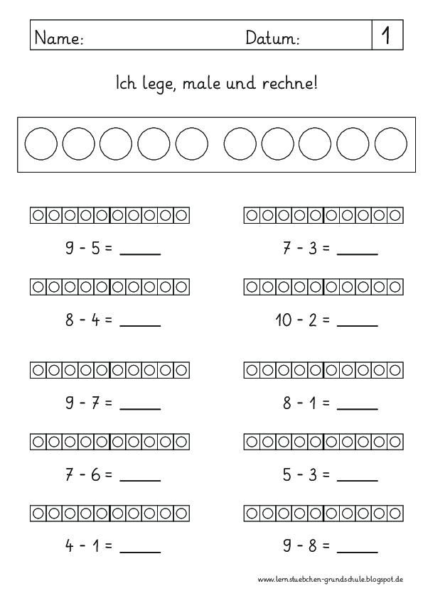 Lernstubchen Minus Rechnen Im Zr Bis 10 1