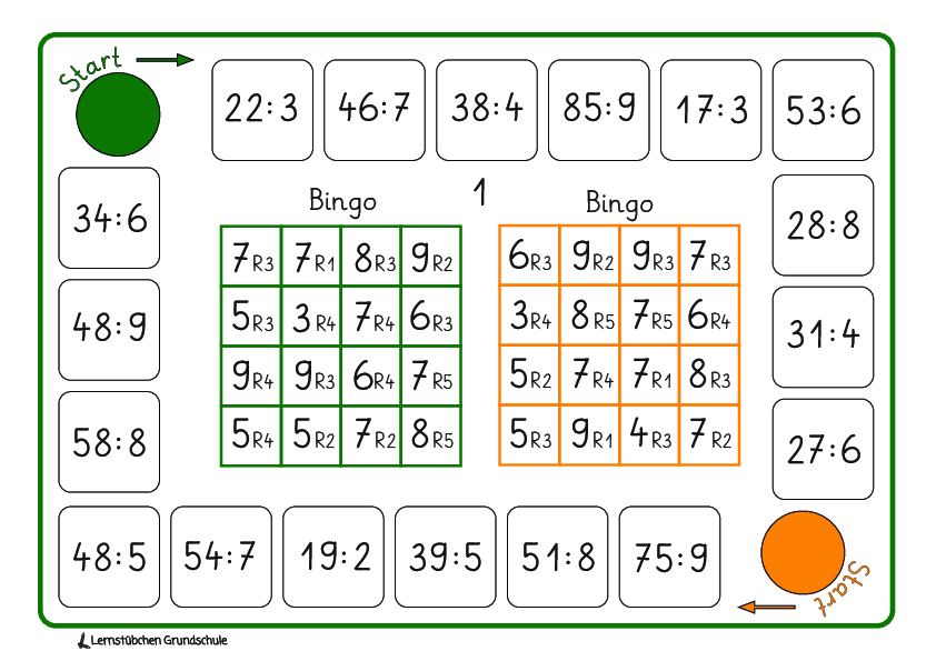 Bingo - teilen mit Rest durch alle ... (.pdf) - Lernstübchen