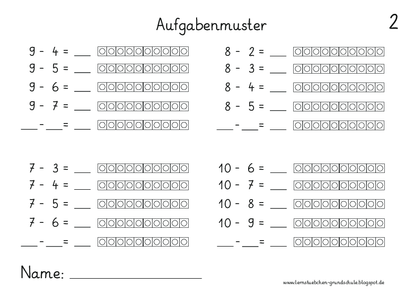 Lernstubchen Minus Rechnen Zr 10 Aufgabenmuster 3